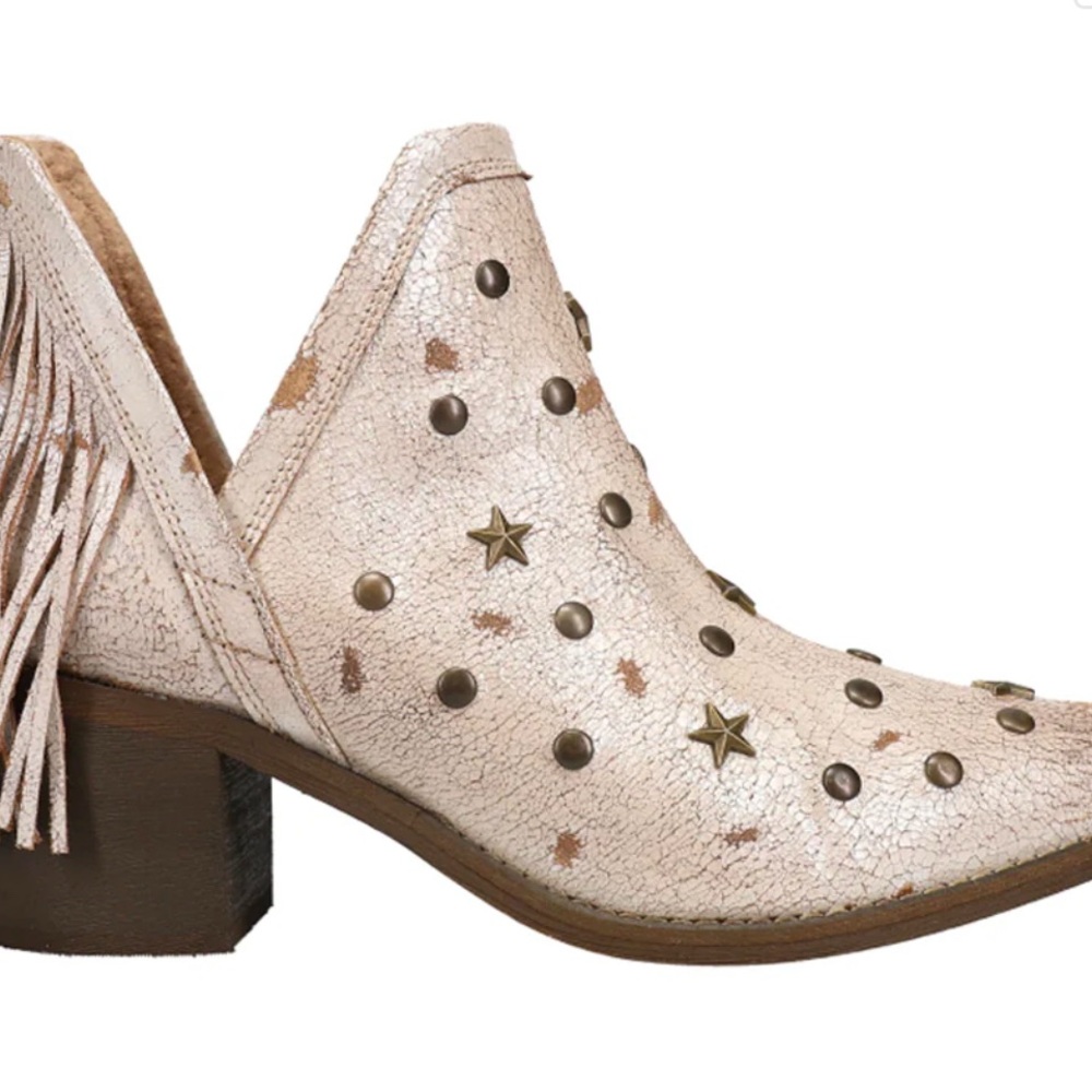 Circle G Silver Studded Fringe Ankle Boots - Picture 4 of 10